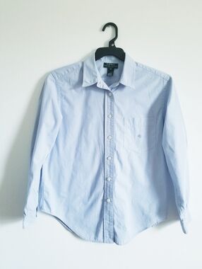 Ralph Lauren Women's Light Blue  Button-Down Shirt Size 12 Petite